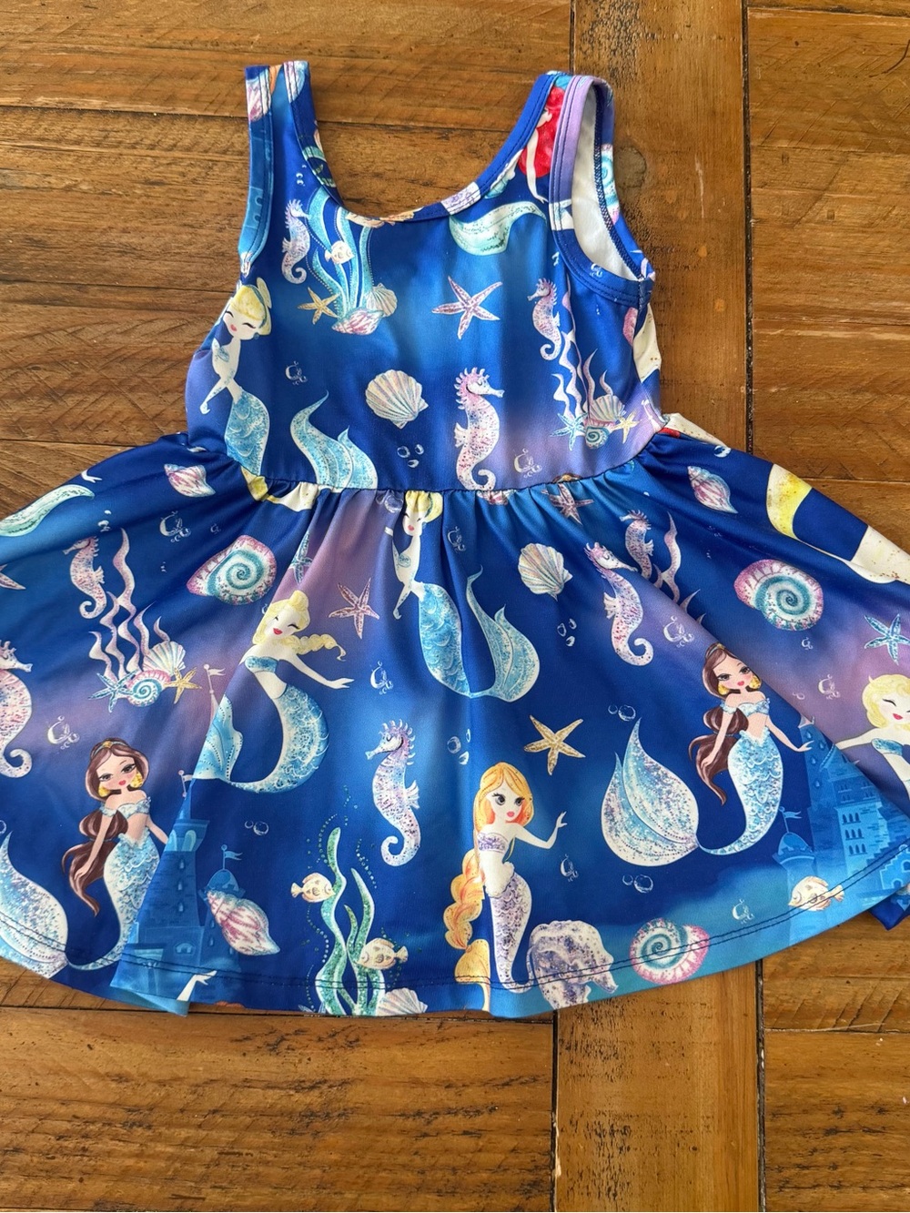 Girls' Blue Mermaid Print Twirl Dress